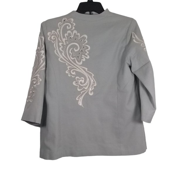 Bob Mackie Wearable art  Gray Cotton Jacket White Embroidered Rhinestone… - Picture 3 of 6